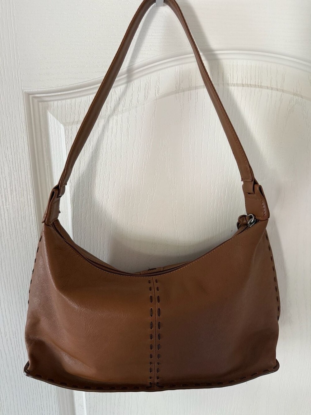Brown Butter Leather Hobo Bag w Contrast Stitching Y2K 90s Excellent Condition - Picture 9 of 10